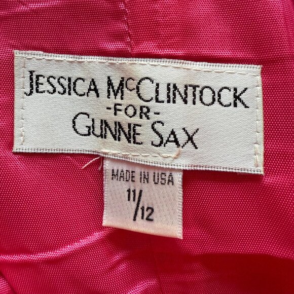 Vintage Jessica McClintock Gunne Sax Size 11/12 Fuchsia Satin Halter Y2K Gown - Picture 7 of 16